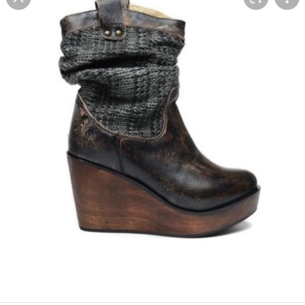BED STÜ Bruges Sweater Distressed wedge Boots Size 7.5B
